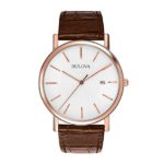 Bulova Men’s Brown Leather Strap and White Dial Watch