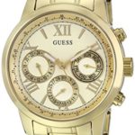 GUESS Women’s U0330L1 Sporty Gold-Tone Stainless Steel Watch with Multi-function Dial and Pilot Buckle