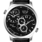 Hamlin Collection quartz movement, stainless steel, black dial, leather strap, chronograph, with date men’s watch. Model number HAVM0701:002