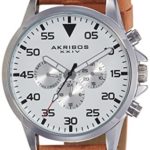 Akribos XXIV Men’s AK773SSBR Silver-Tone Watch With Brown Leather Band