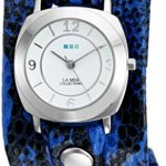 La Mer Collections Women’s ‘La Mer Collections Women’s Electric Blue Snake Silver Odyssey Wrap Watch’ Quartz Two Tone Leather Casual Watch (Model: LMODY2001)