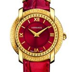 Versace Women’s ‘DV-25’ Swiss Quartz Stainless Steel and Leather Casual Watch, Color:Red (Model: VAM020016)