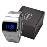 Men’s Retro Dull Polish Stainless Steel Strap Digital LED Wrist Watches Silver