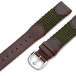 Hadley-Roma Men’s MSM866RAB180 18-mm Brown and Olive ‘Swiss-Army’ Style Nylon and Leather Watch Strap