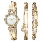 Anne Klein Women’s AK/1868GBST Swarovski Crystal-Accented Gold-Tone Bangle Watch and Bracelet Set