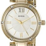 GUESS Women’s U0767L2 Dressy Gold-Tone Watch with White Dial , Crystal-Accented Bezel and Stainless Steel Pilot Buckle