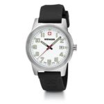 Wenger Swiss mens Field Classic Watch Large 42mm White Dial Date Silicone Rubber Sports Strap 01.0441.117