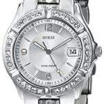 GUESS Women’s G75511M Sporty Silver-Tone Stainless Steel Multi-Function Watch with Date Dial and Deployment Buckle