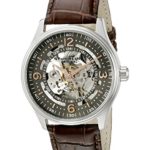 Stuhrling Original Delphi Automatic Watch – Grey Skeleton Dial Wrist Watch for Men – Stainless Steel Brown Leather Analog Watch 730.02