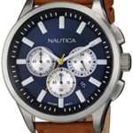 Nautica Men’s N16695G NCT 17 Brushed Stainless Steel Watch with Brown Band