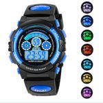 AZLAND 7 Colors Flashing Waterproof Outdoor Sports Kids WristWatch Boys Girls Digital Watches Blue