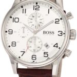 Hugo Boss Silver Dial Brown Leather SS Chrono Quartz Mens Watch 1512447