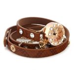 PromiseU Leather Bracelet Woman Rhinestone Rivet Chain Quartz Wrist Watch