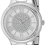 GUESS Women’s U0637L1 Dressy Silver-Tone Watch with White Dial , Crystal-Accented Bezel and Stainless Steel Pilot Buckle