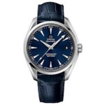 Omega Men’s ‘Seamaster150’ Swiss Automatic Stainless Steel and Leather Dress Watch, Color:Blue (Model: 23113422103001)