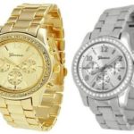 2 PACK Geneva Silver and Gold Plated Classic Round CZ Ladies Boyfriend Watch