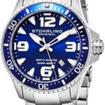 Stuhrling Original Mens Swiss “Limited Edition” Professional Dive Watch with Solid Stainless Steel Bracelet and Screw Down Crown