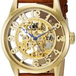 Adee Kaye Men’s ‘Glass Collection’ Mechanical Hand Wind Stainless Steel and Leather Casual Watch, Color:Brown (Model: AK2296-MG)