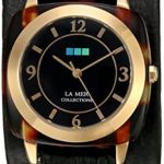 La Mer Collections Women’s Quartz Gold-Tone and Leather Automatic Watch, Color:Black (Model: LMACETATE007)