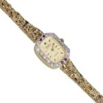 Geneva Women’s Petite Gold-Tone Nugget Diamond and Ruby Bracelet Watch # 4120G