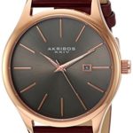 Akribos XXIV Men’s AK618RGR Red Leather Strap Stainless Steel Quartz Watch