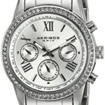 Akribos XXIV Women’s AK872SS Round Silver Dial Crystal Accent Three Hand Quartz Bracelet Watch