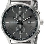 Akribos XXIV Men’s Swiss Quartz Multi-function Black Sunray Dial Silver-tone Mesh Stainless Steel Bracelet Watch AK905SSB