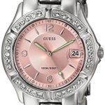 GUESS Women’s G75791M Sporty Silver-Tone Watch with Pink Dial , Crystal-Accented Bezel and Stainless Steel Deployment Buckle