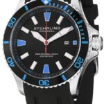 Stuhrling Original Men’s 706.02 Aquadiver Regatta Quartz Date Blue Accent Rubber Strap Diver Watch