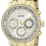 GUESS Women’s U0559L2 Sporty Gold-Tone Stainless Steel Watch with Multi-function Dial and Pilot Buckle