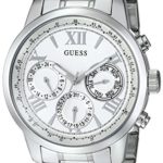 GUESS Women’s U0330L3 Sporty Silver-Tone Stainless Steel Watch with Multi-function Dial and Pilot Buckle