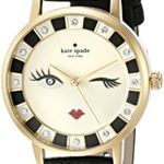 kate spade new york Women’s Goldtone Metro Wink Black Leather Watch