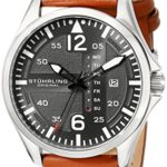 Stuhrling Original Men’s 699.02 Aviator Quartz Day and Date Grey Dial Brown Leather Band Watch
