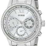 GUESS Women’s U0559L1 Sporty Silver-Tone Stainless Steel Watch with Multi-function Dial and Pilot Buckle