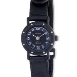 Pedre Women’s Round Petite Black Anodized Leather Strap Watch # 6347