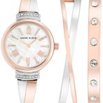 Anne Klein Women’s AK/2245RTST Swarovski Crystal Accented Rose Gold-Tone and Silver-Tone Bangle Watch and Bracelet Set
