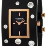 K&BROS Women’s 9530-5 Ice-Time Galassia White Crystal Accented Black Watch