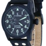 Le Chateau #7081MGUN_BLK Men’s Dynamo Collection Black Dial Leather Automatic Watch