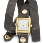 La Mer Collections Women’s LMWTW1033 14k Gold-Plated Watch with Grey Leather Wrap-Around Band