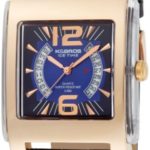 K&BROS Men’s 9520-2 Ice-Time Square Rose Gold-tone Blue Leather Watch