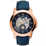 Fossil Men’s ME3054 Grant Three-Hand Automatic Leather Watch – Navy Blue
