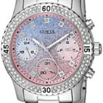 GUESS Women’s U0774L1 Sporty Silver-Tone Watch with Pink Dial , Crystal-Accented Bezel and Stainless Steel Pilot Buckle