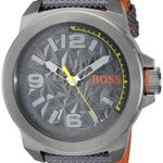 BOSS Orange Men’s ‘NEW YORK’ Quartz Resin and Canvas Casual Watch, Color:Grey (Model: 1513344)