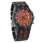 Bewell Men Wooden Watch Black and red sandalwood Date Display Luxury Wristwatch for Men