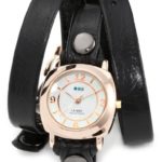 La Mer Collections Women’s LMODY004 “Odyssey” 14k Gold-plated Watch with Black Leather Wrap-Around Band