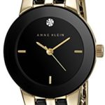 Anne Klein Women’s AK/1610BKGB Diamond Dial Gold-Tone and Black Ceramic Bracelet Watch