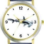 Hammerhead Shark Animal – WATCHBUDDY DELUXE TWO-TONE THEME WATCH – Arabic Numbers – Blue Leather Strap-Size-Children’s Size-Small ( Boy’s Size & Girl’s Size )