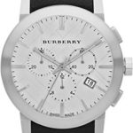 Swiss Burberry LUXURY Chronograph Watch Men Unisex The City Black Leather Silver Date Dial BU9355