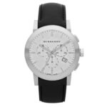 SALE! Authentic Swiss Burberry LUXURY Chronograph Watch Men Unisex The City Black Leather Silver Date Dial BU9355