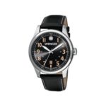 Wenger 0541.104 Men’s Terragraph Orange Accents Black Dial Dark Gray Leather Strap Watch